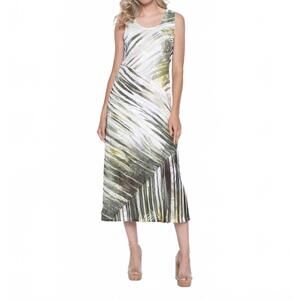 NEW PICADILLY sleeveless leaf print dress in avocado multi